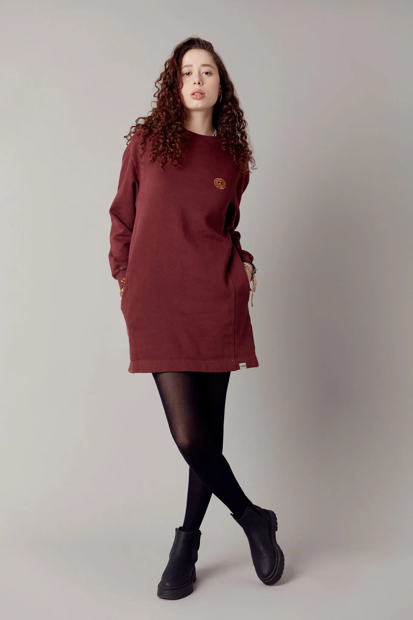 ELLA - Organic Cotton Sweat Dress Walnut Brown