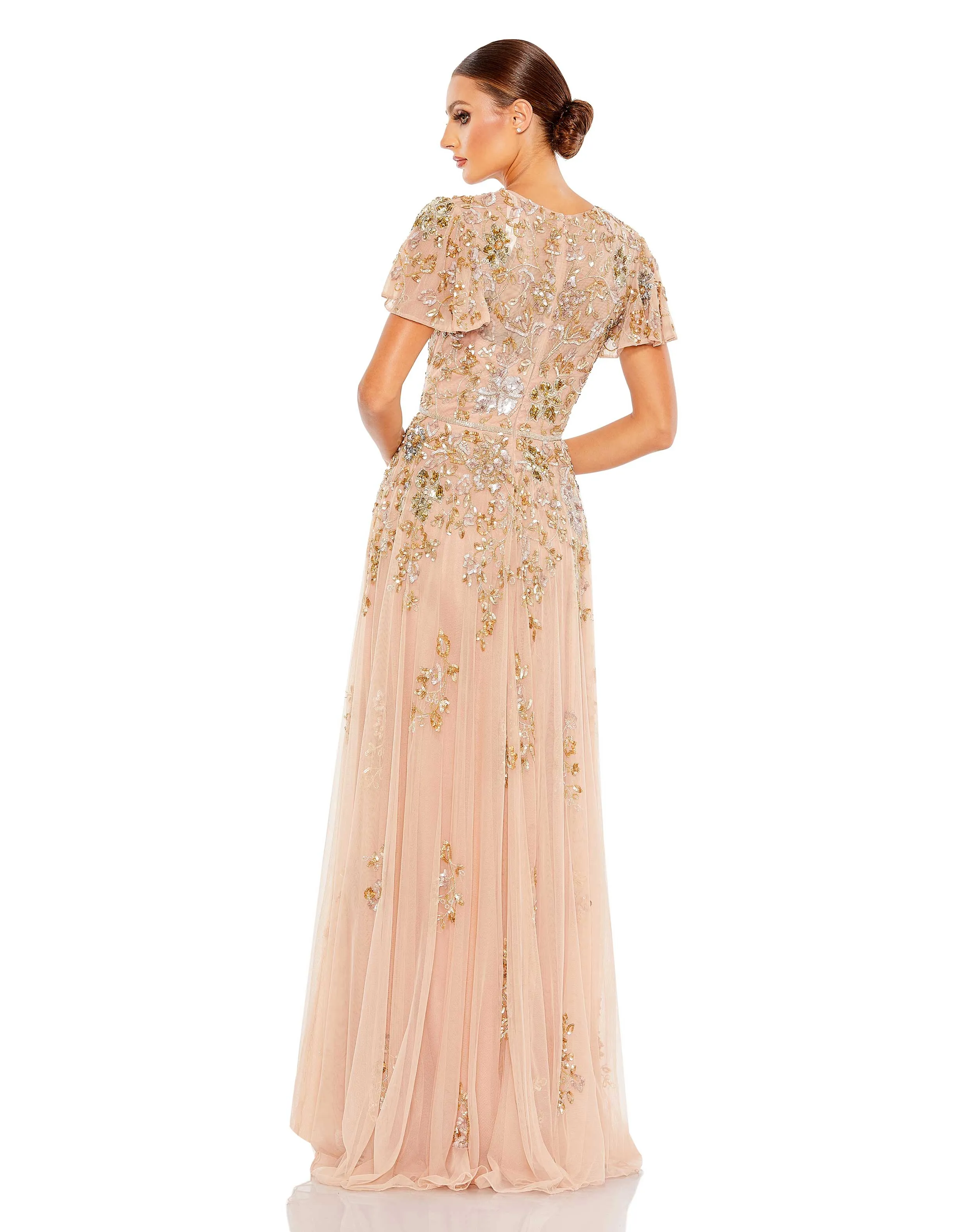 Embellished Butterfly Sleeve High Neck Gown - FINAL SALE