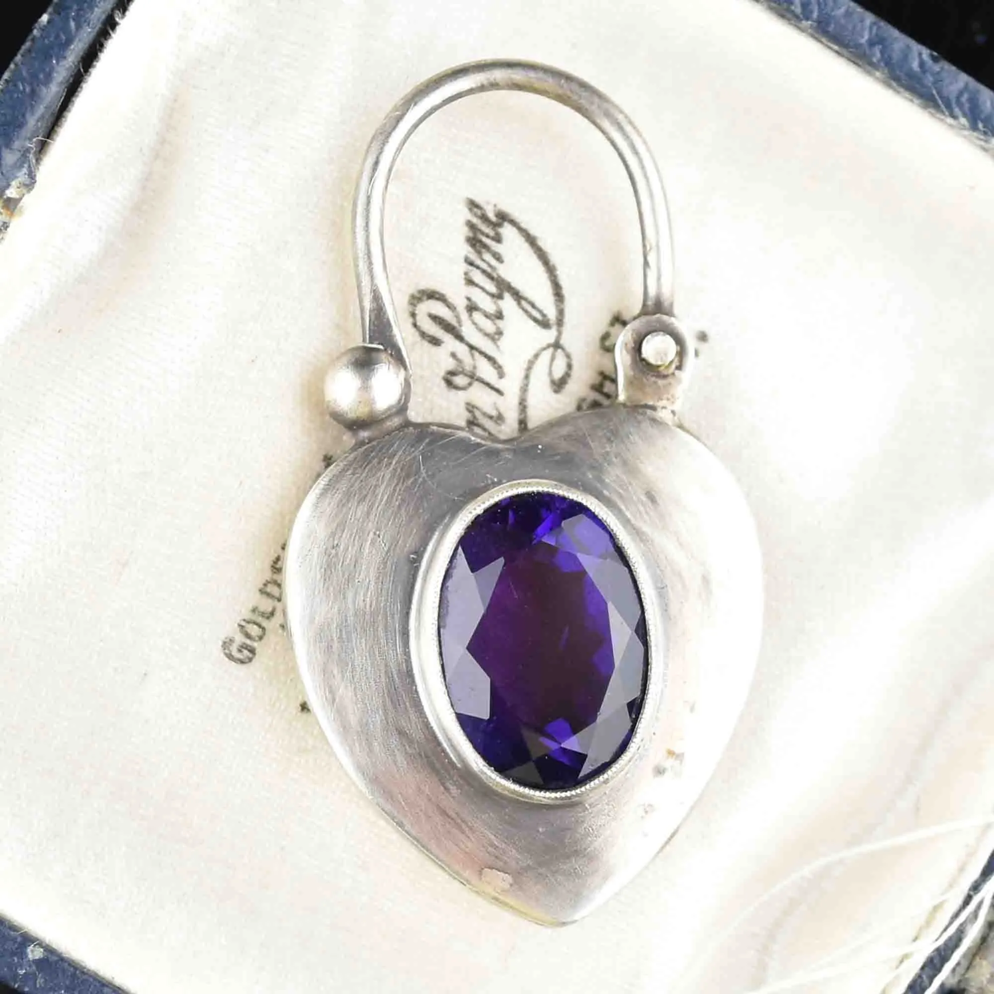 Engraved Silver Forget Me Not Amethyst Heart Padlock Pendant Necklace