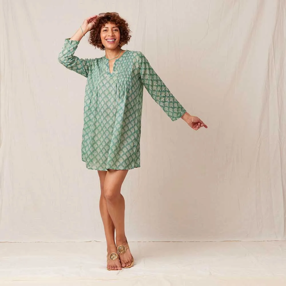 Fifer Blue Green blu Cotton Pintuck Beach Coverup