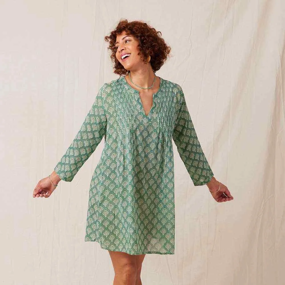 Fifer Blue Green blu Cotton Pintuck Beach Coverup