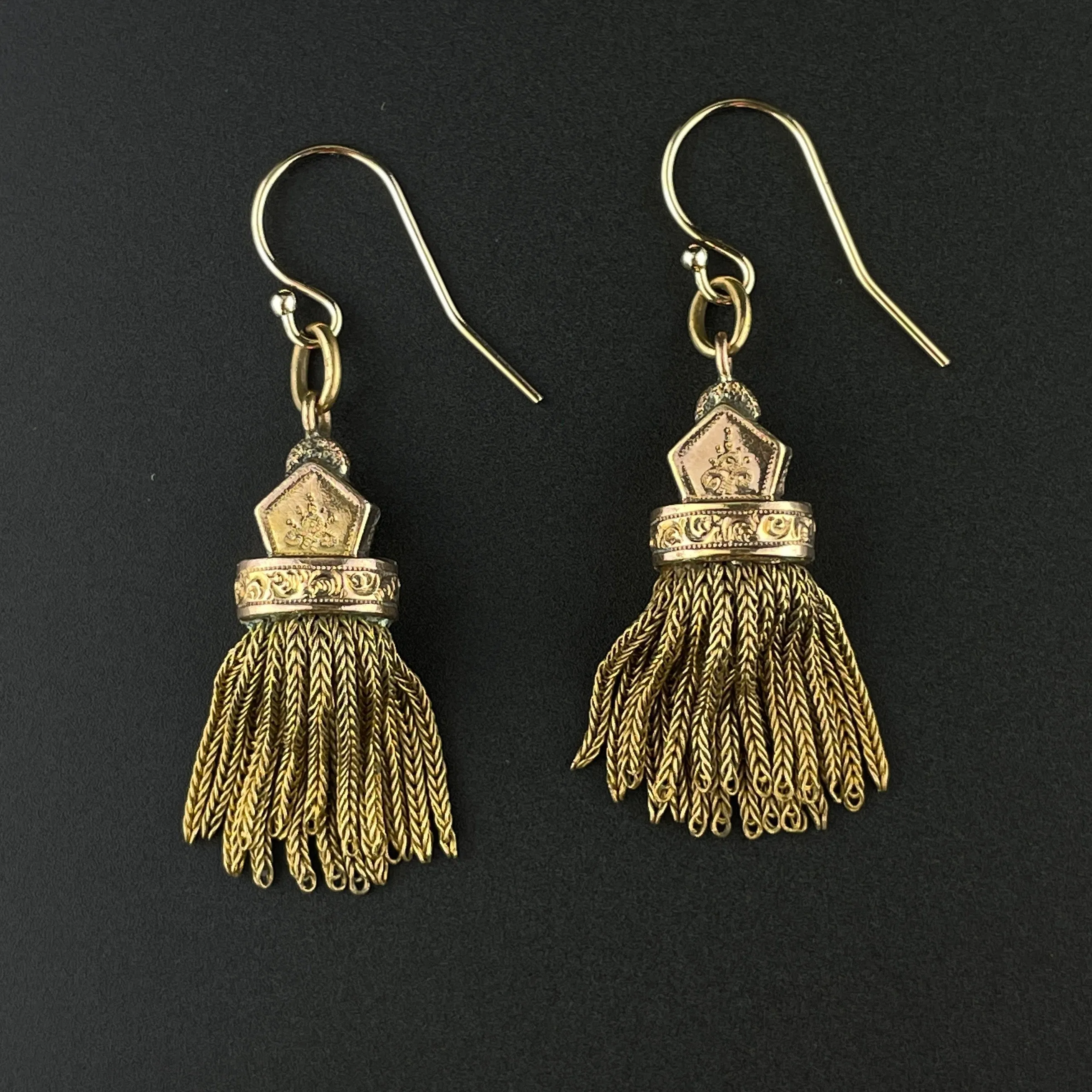 Final Payment Antique Albertina 14K Gold Watch Chain Tassel Fob Earrings