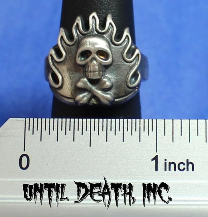 Flaming Crossbones Skull Ring-UDINC0045