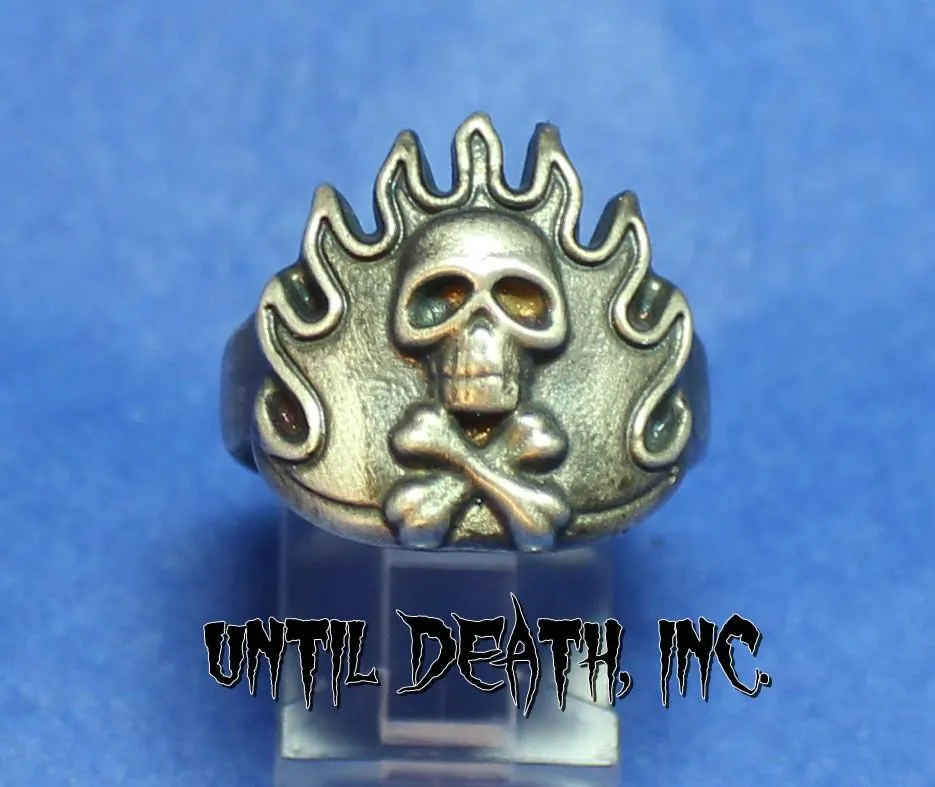 Flaming Crossbones Skull Ring-UDINC0045