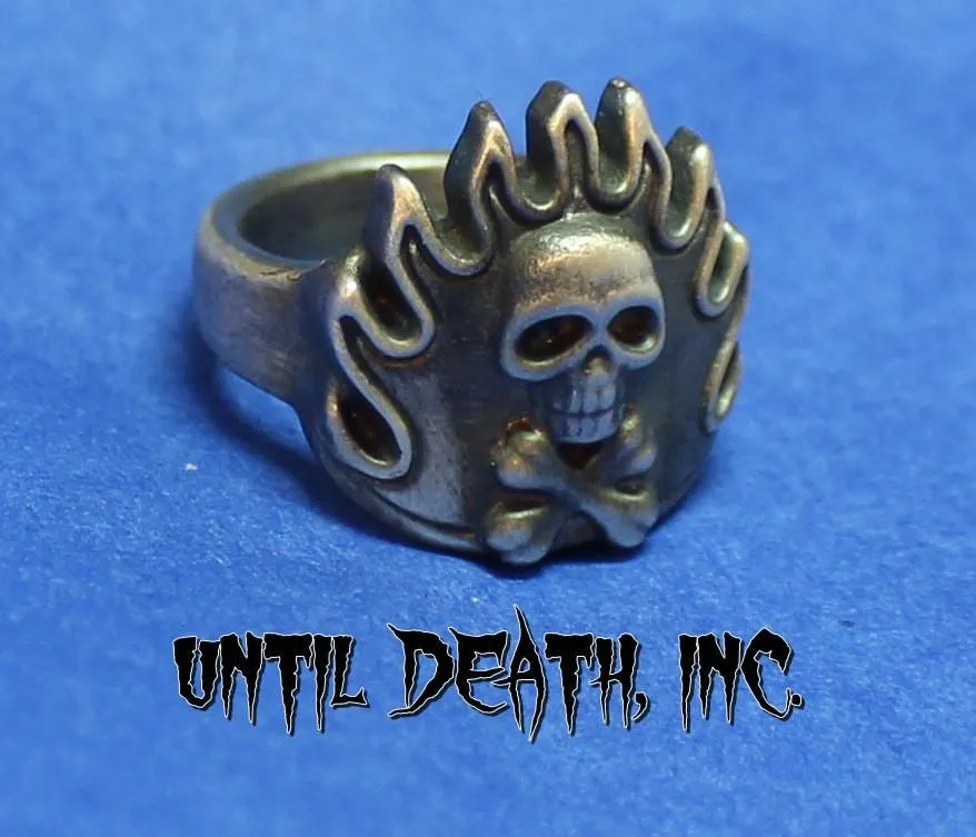 Flaming Crossbones Skull Ring-UDINC0045