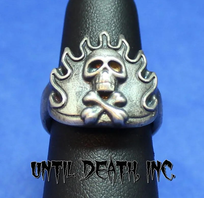 Flaming Crossbones Skull Ring-UDINC0045