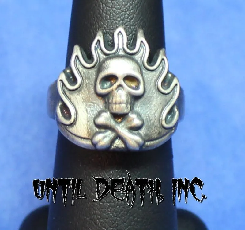 Flaming Crossbones Skull Ring-UDINC0045