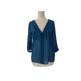 Forever 21 Black & Electric Blue Striped Sheer Top | Gently Used |