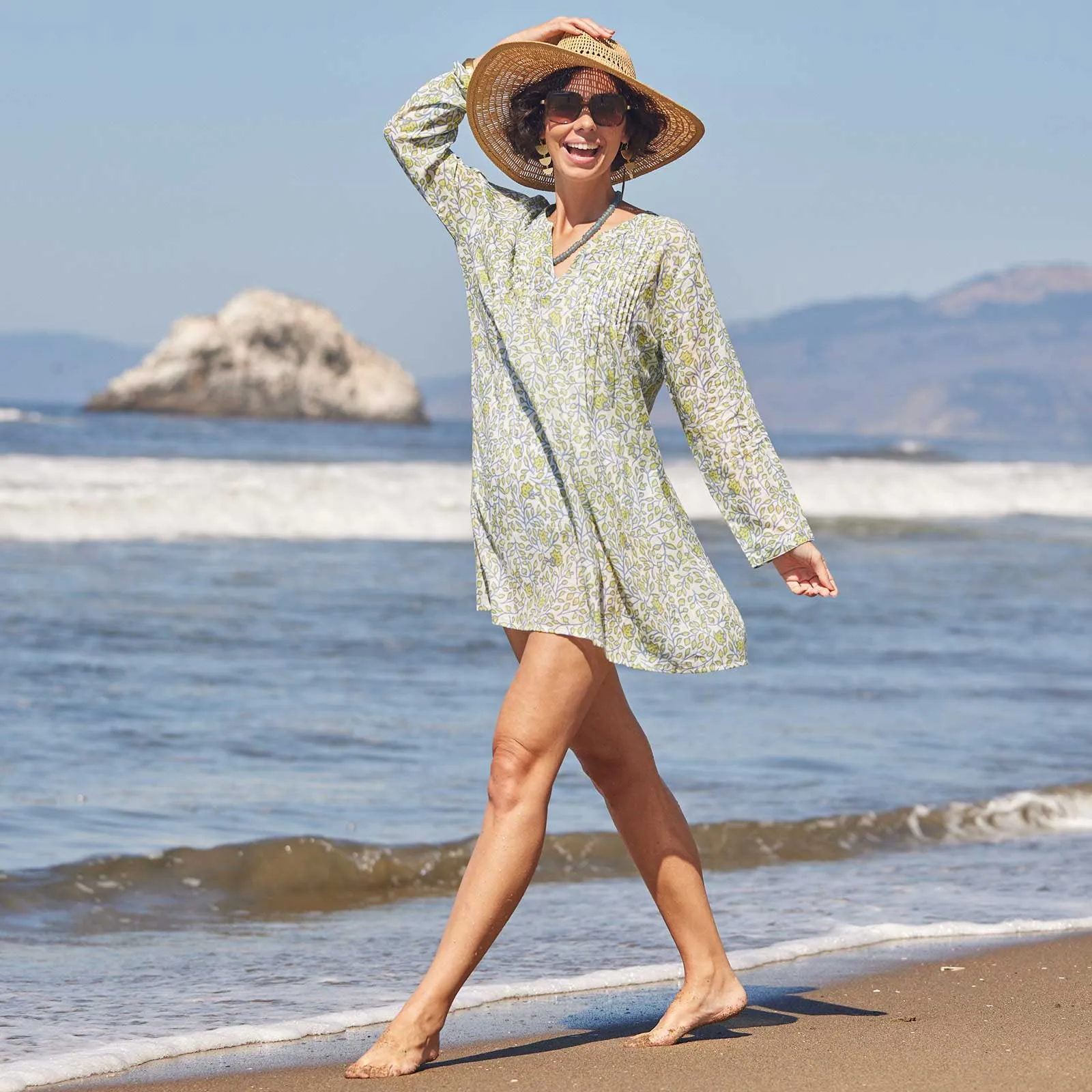 Francis Blue blu Cotton Pintuck Beach Cover Up