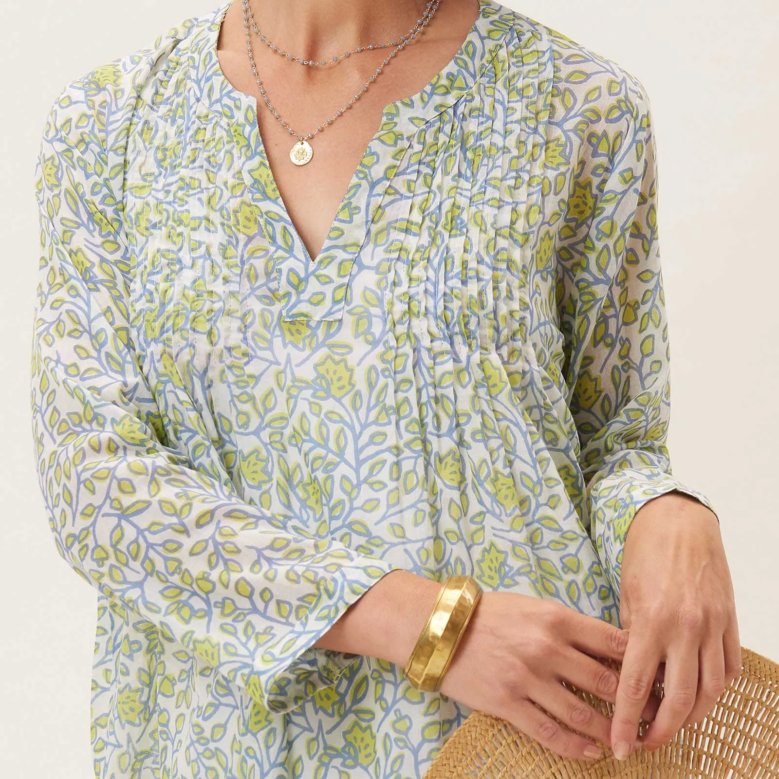 Francis Blue blu Cotton Pintuck Beach Cover Up