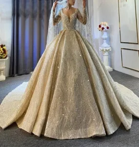 Full Beading With Long Sleeves Bridal Dress