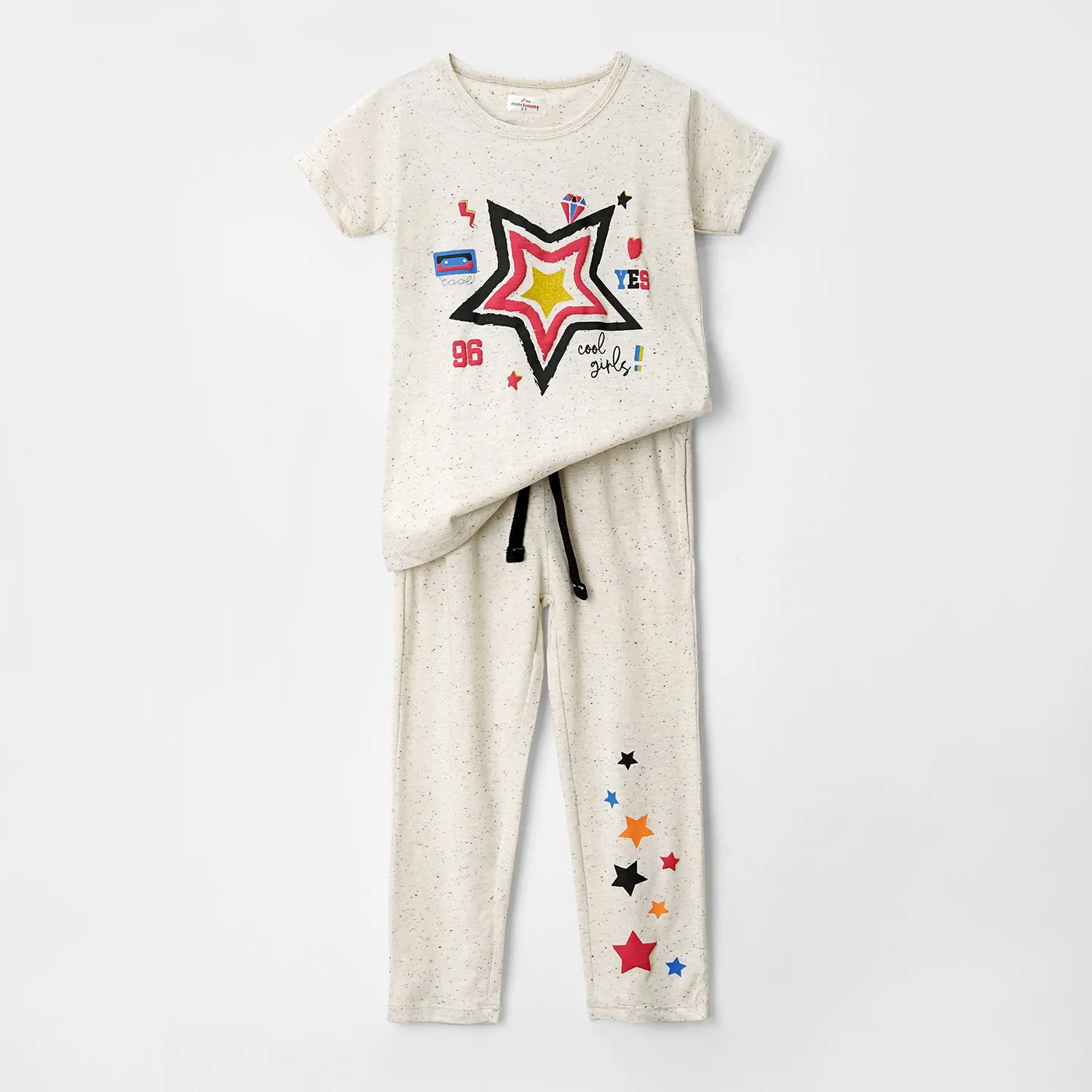 Girls Soft Cotton Printed Melange Suit