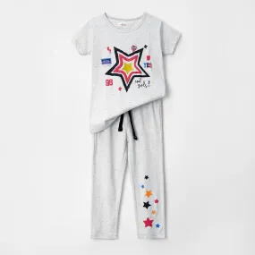 Girls Soft Cotton Printed Melange Suit