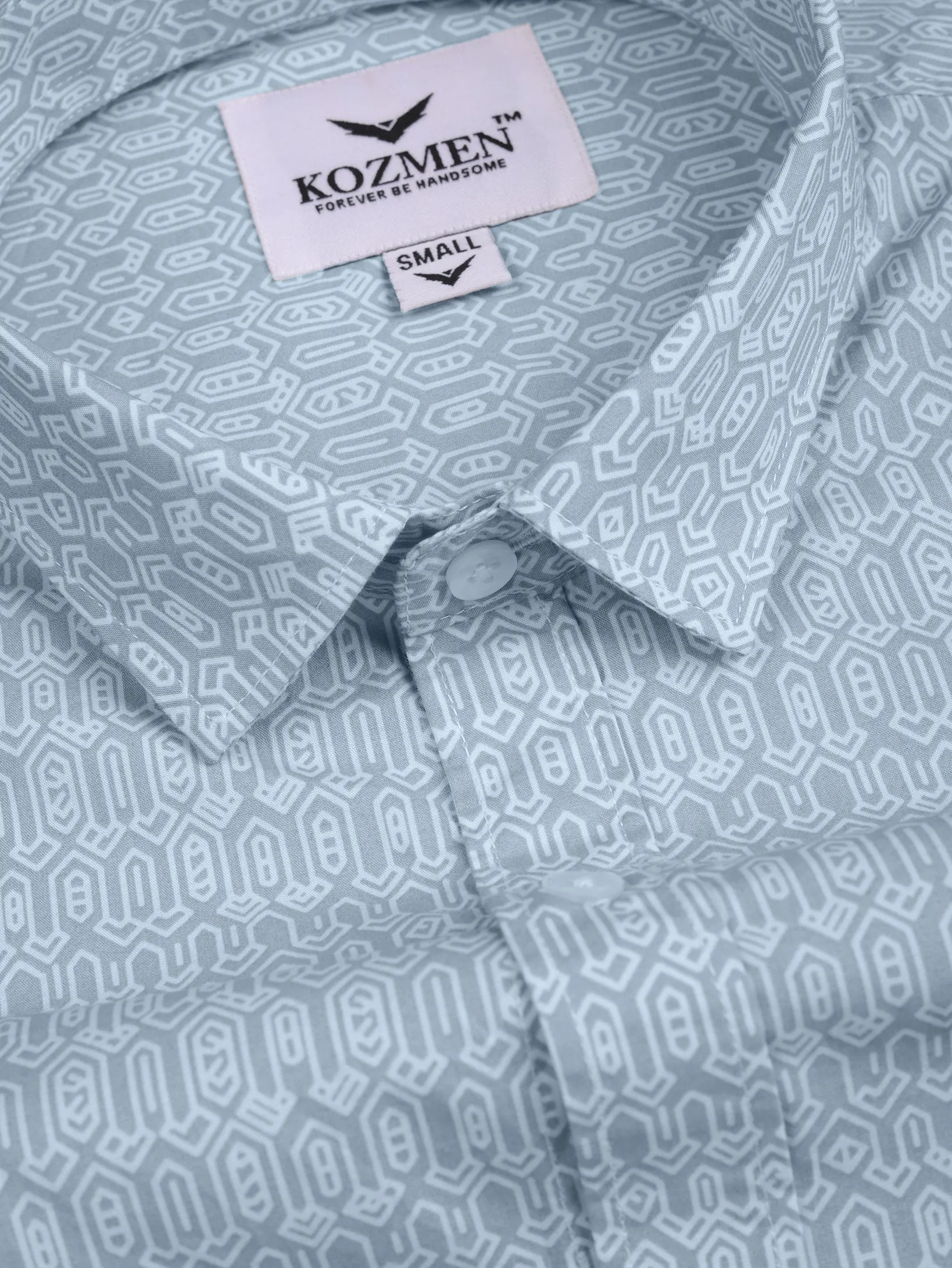 Glacier Blue Geometric Printed Luxurious Oxford Cotton Shirt