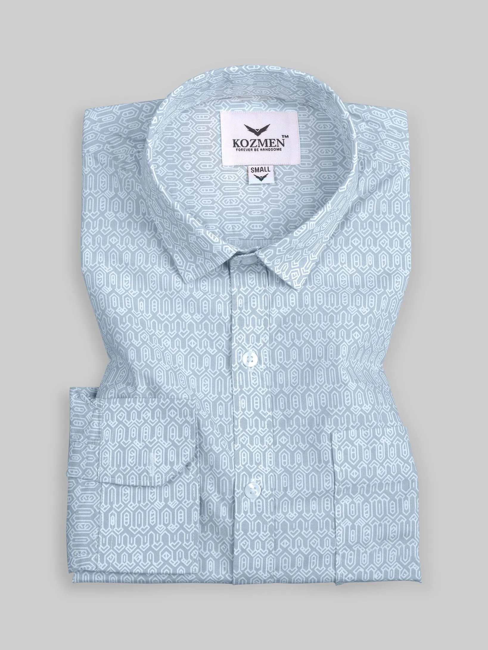 Glacier Blue Geometric Printed Luxurious Oxford Cotton Shirt