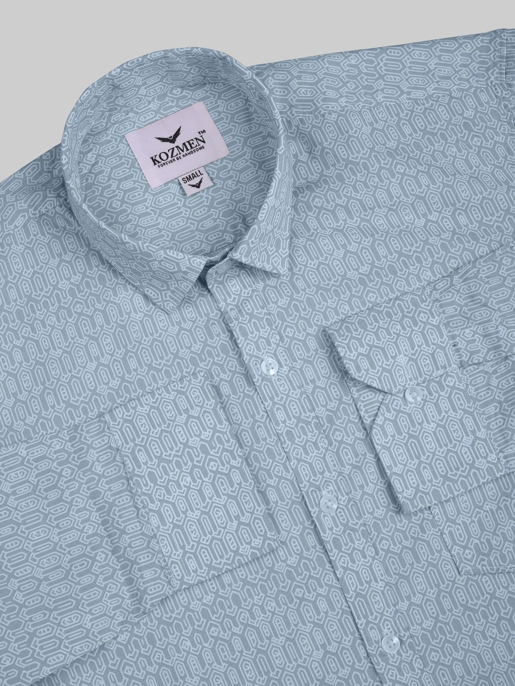 Glacier Blue Geometric Printed Luxurious Oxford Cotton Shirt