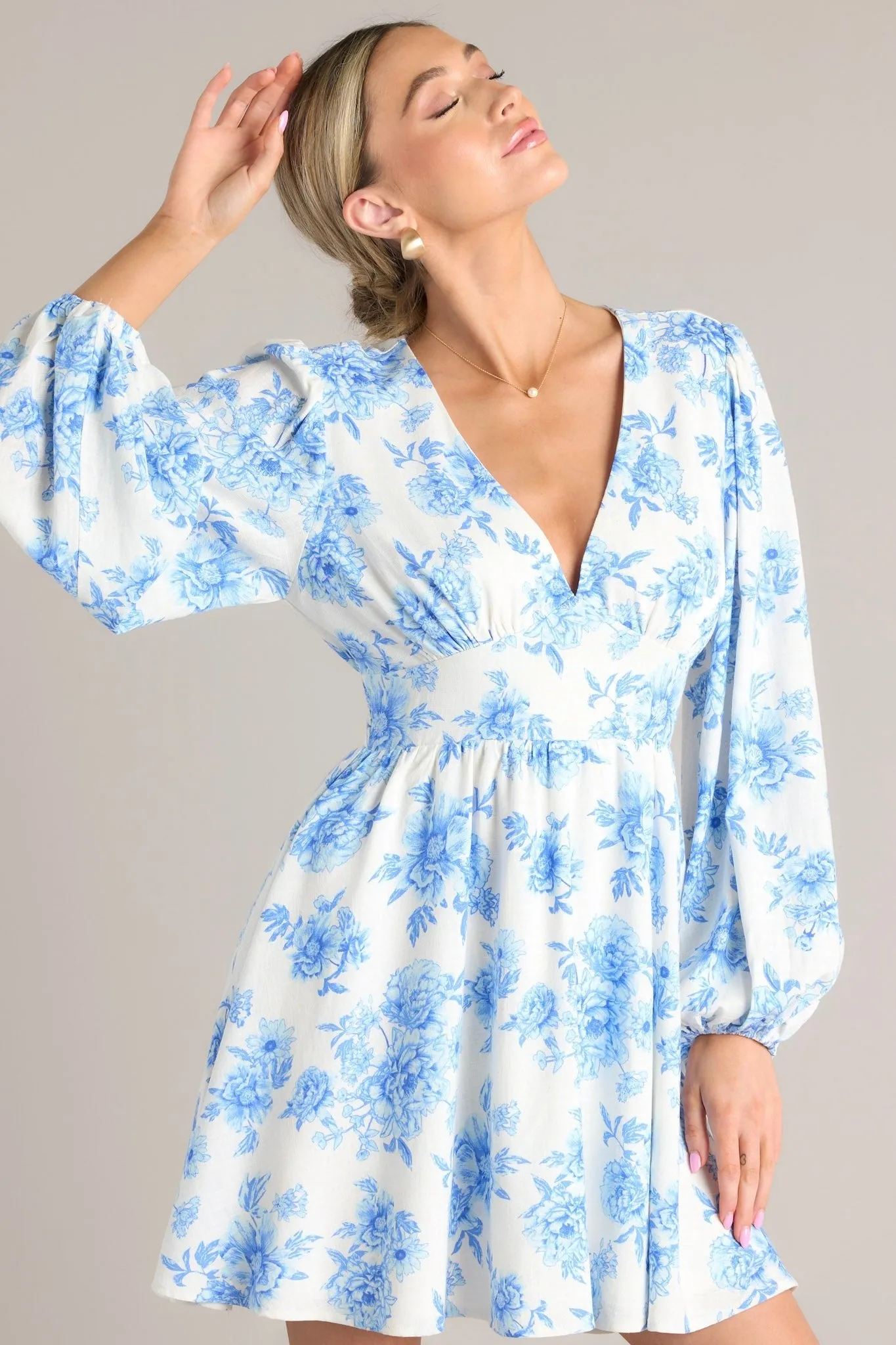 Glimmer Of Hope White & Blue Floral Mini Dress