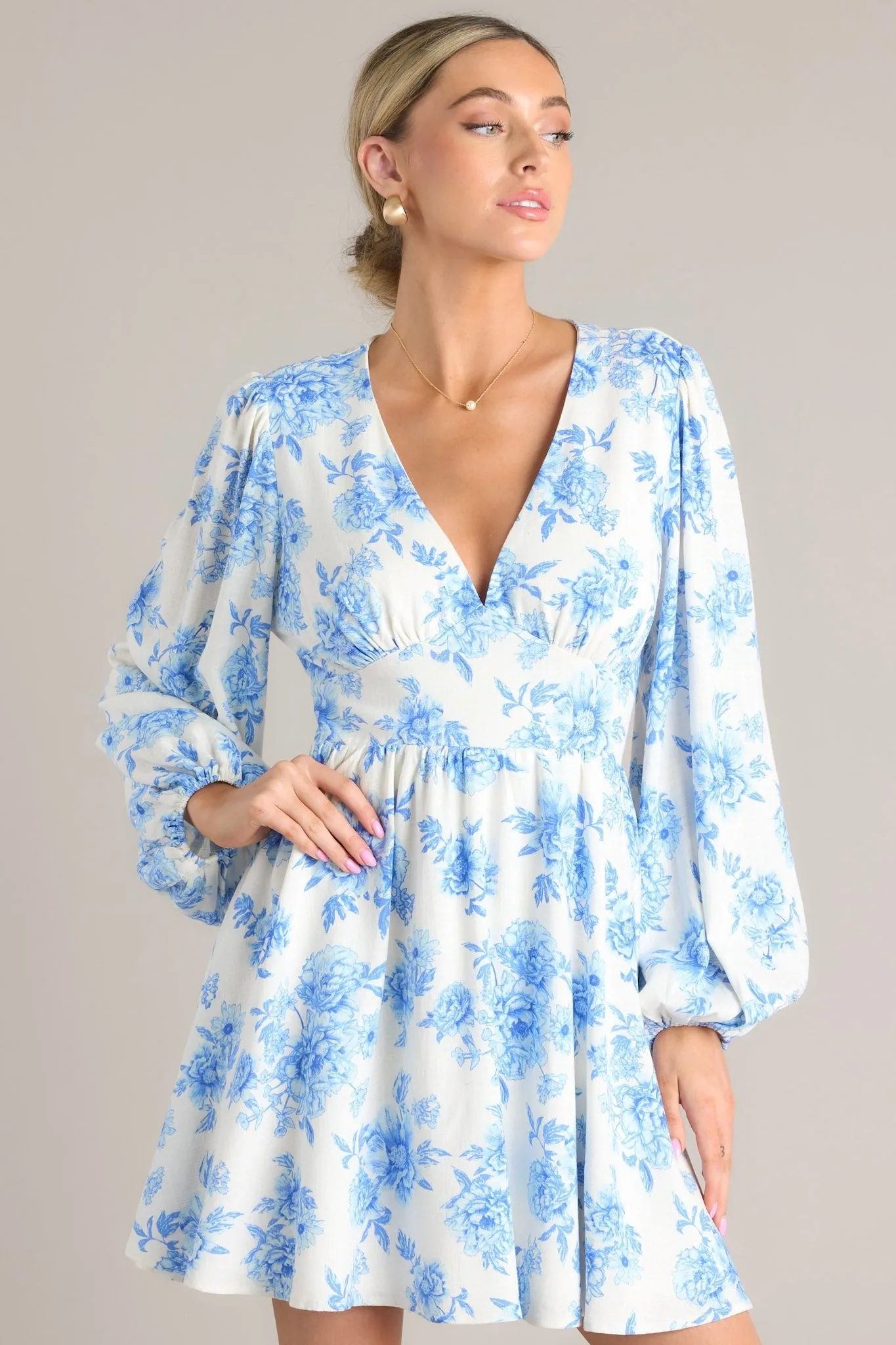 Glimmer Of Hope White & Blue Floral Mini Dress