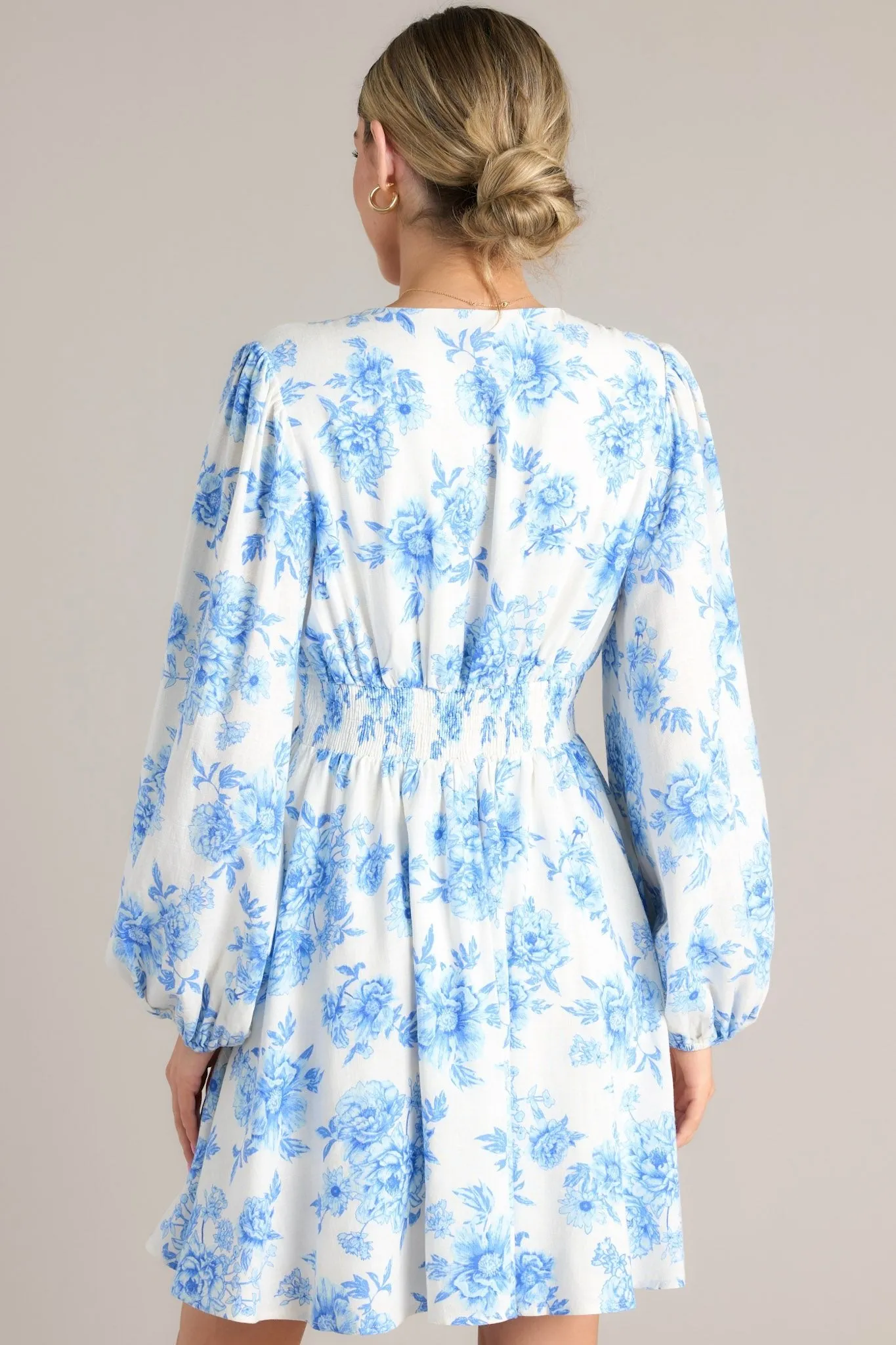 Glimmer Of Hope White & Blue Floral Mini Dress