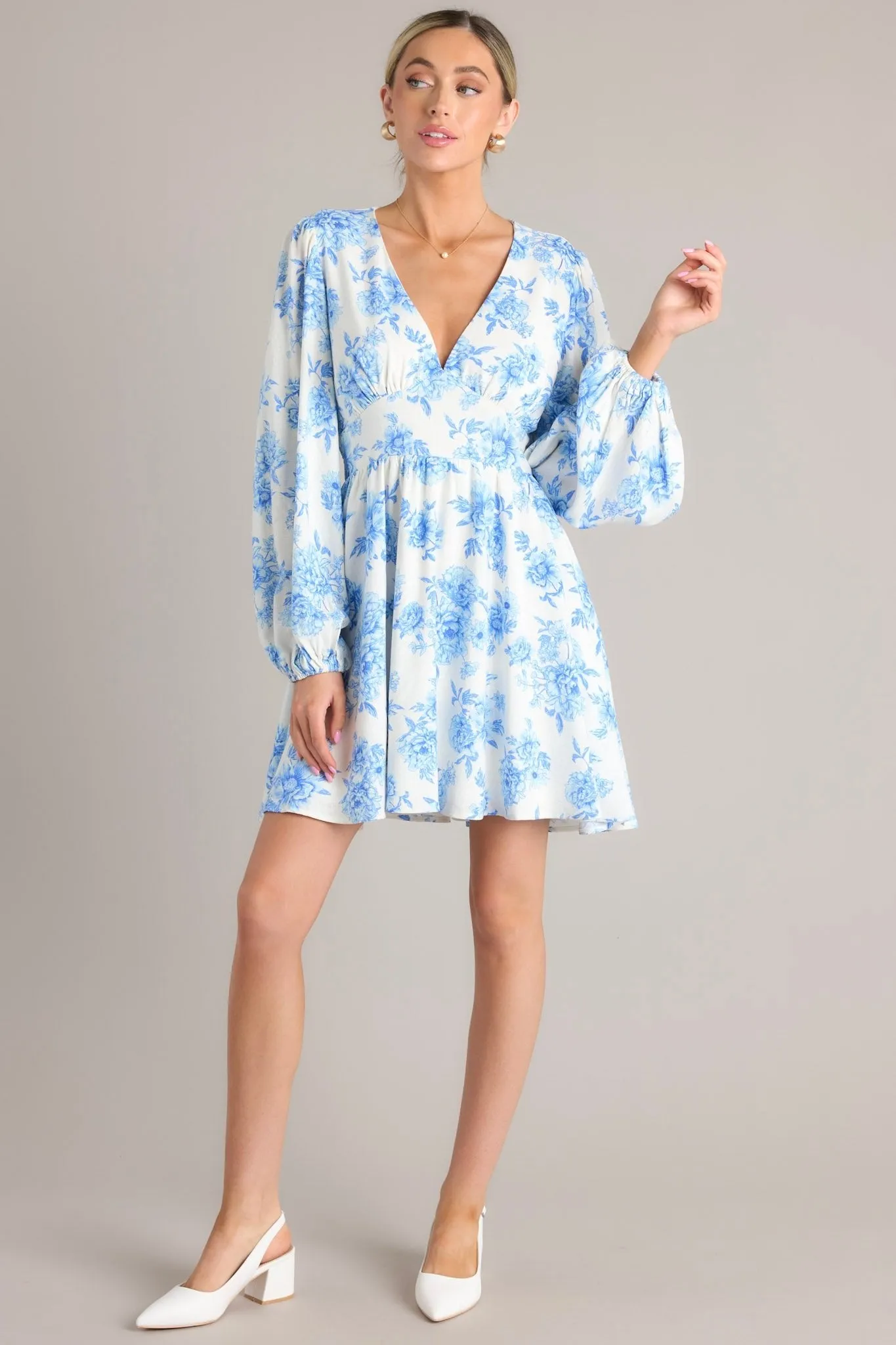 Glimmer Of Hope White & Blue Floral Mini Dress