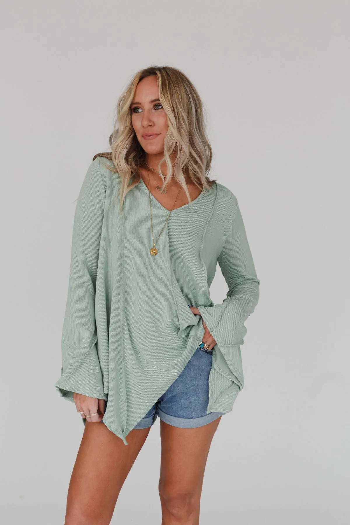 Golden Hour Long Bell Sleeve Top - Sage