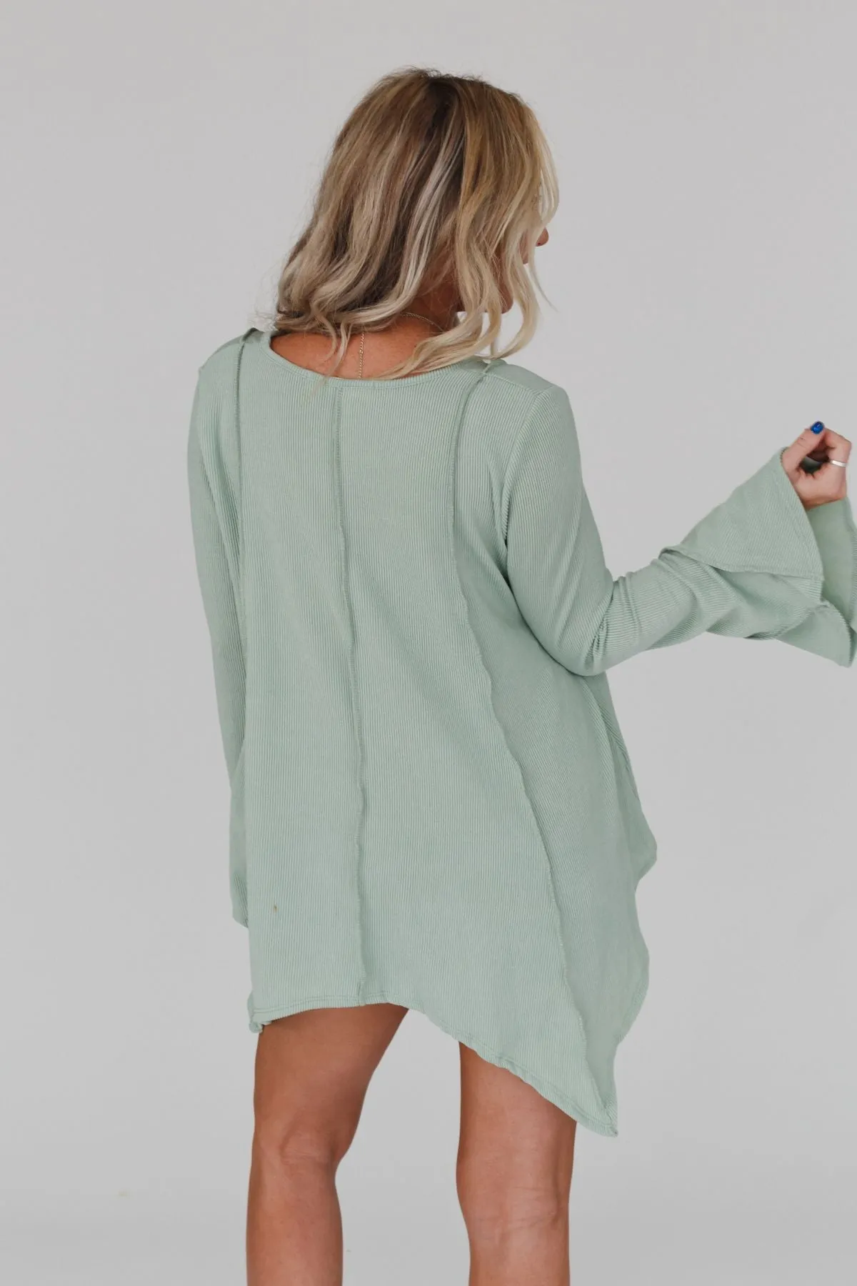 Golden Hour Long Bell Sleeve Top - Sage