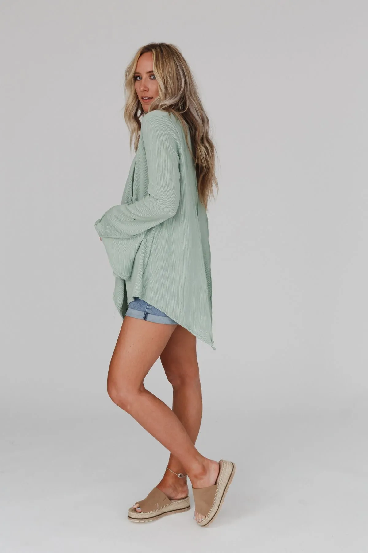 Golden Hour Long Bell Sleeve Top - Sage