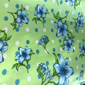 Green Lily Flowers Poly Cotton Fabric