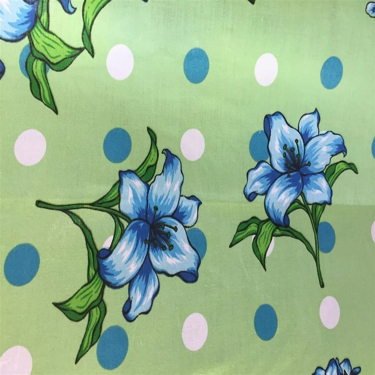 Green Lily Flowers Poly Cotton Fabric