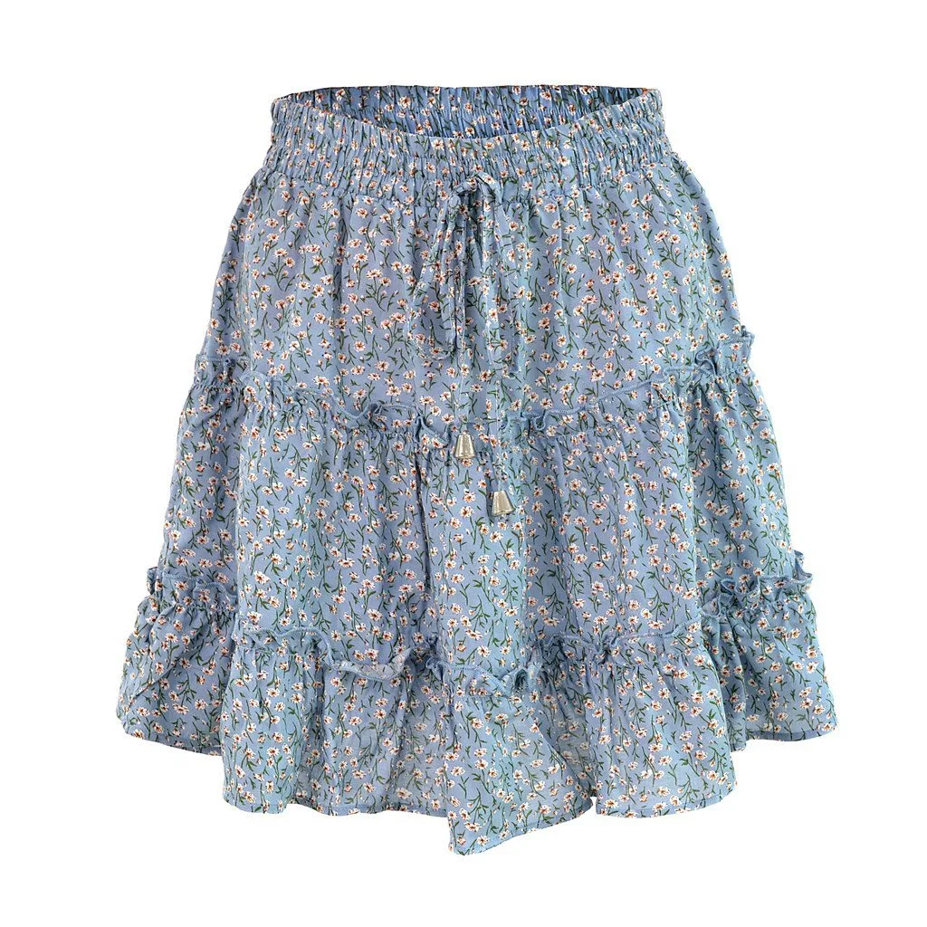 High Waist Ruffled Floral Short Skirt