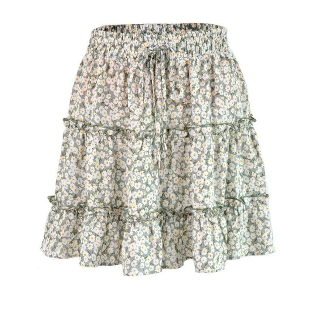 High Waist Ruffled Floral Short Skirt