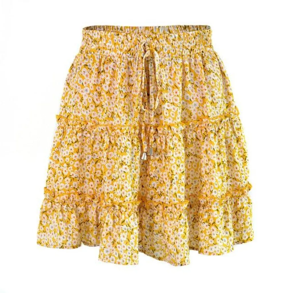 High Waist Ruffled Floral Short Skirt