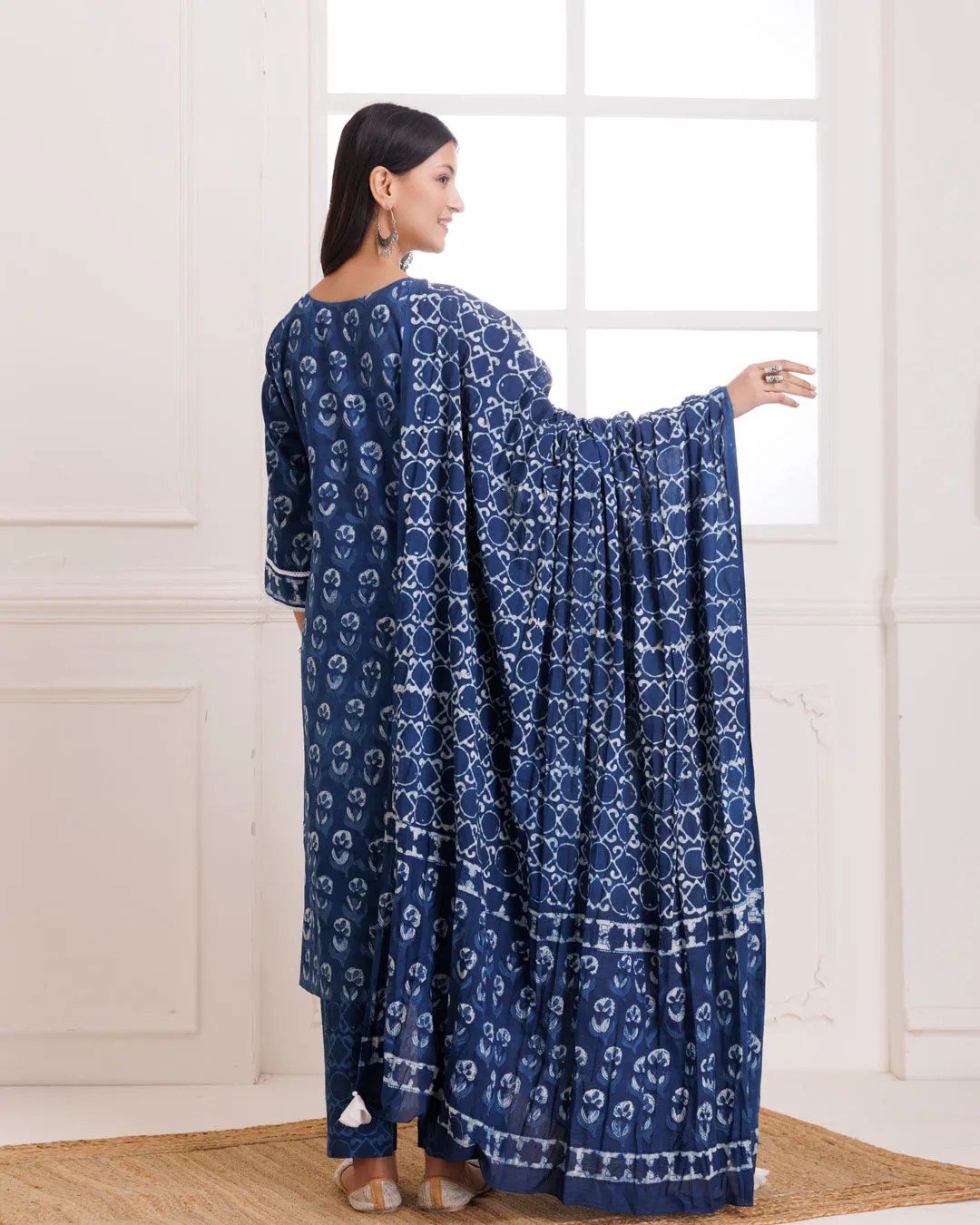 Indigo Dabu Hand Block Printed Cotton Suit Set