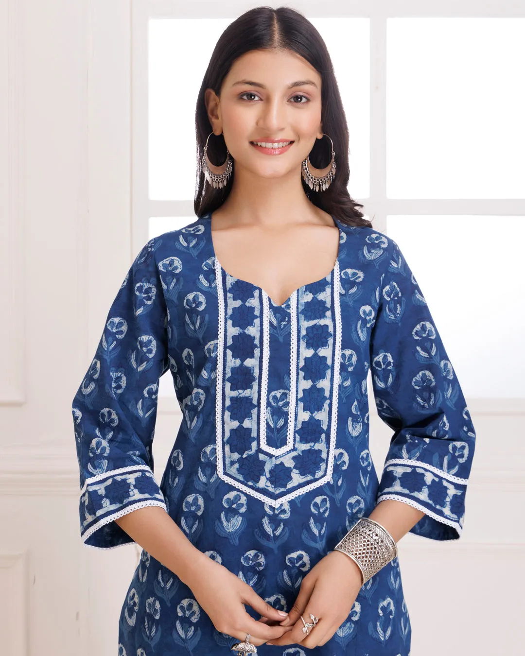 Indigo Dabu Hand Block Printed Cotton Suit Set