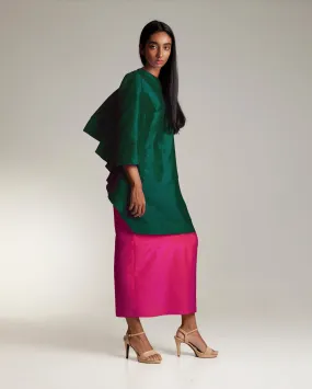 Lata Kurung Set (Emerald Fuchsia Taffeta)