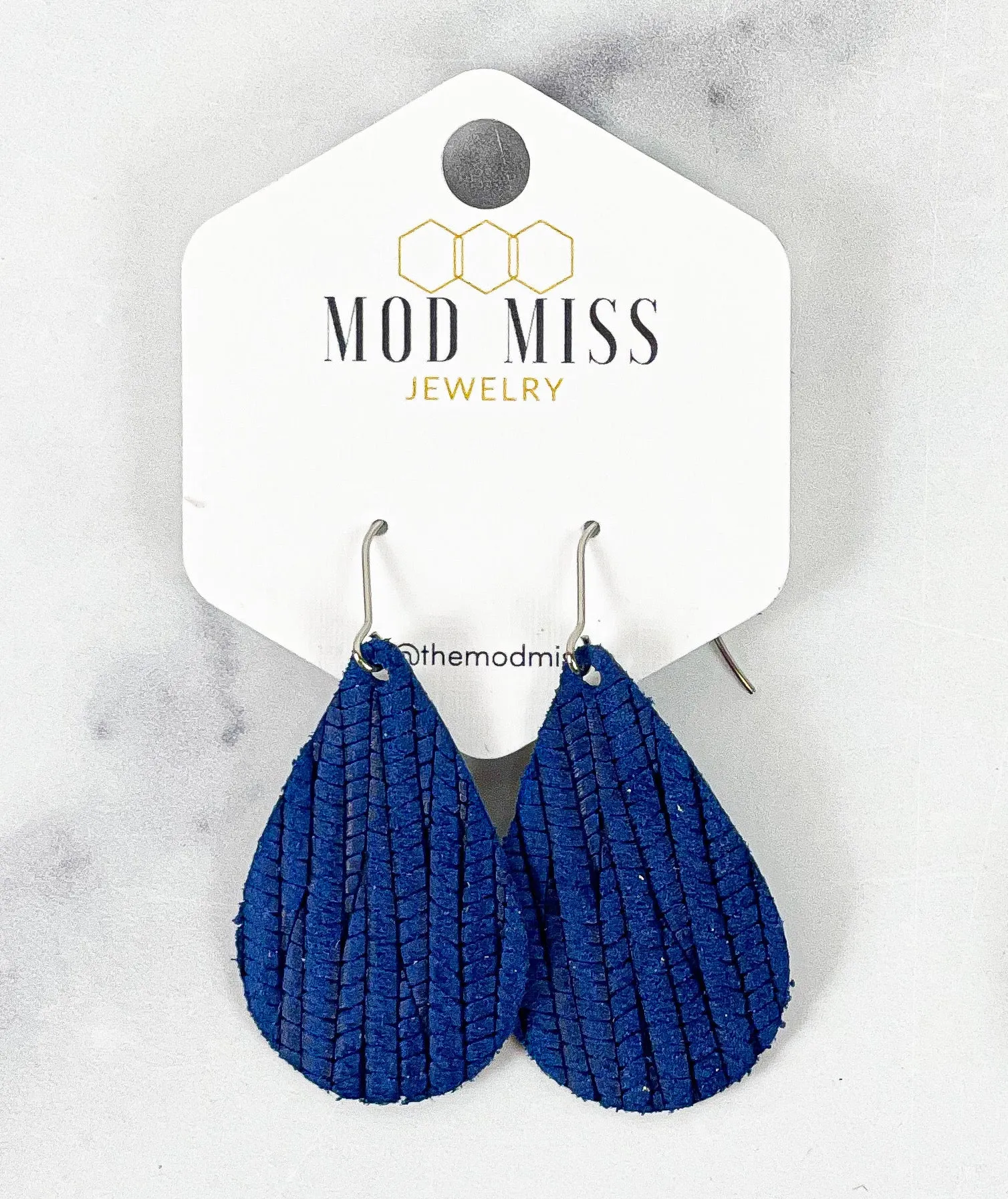 Leather Teardrop Earring Palm Royal Blue