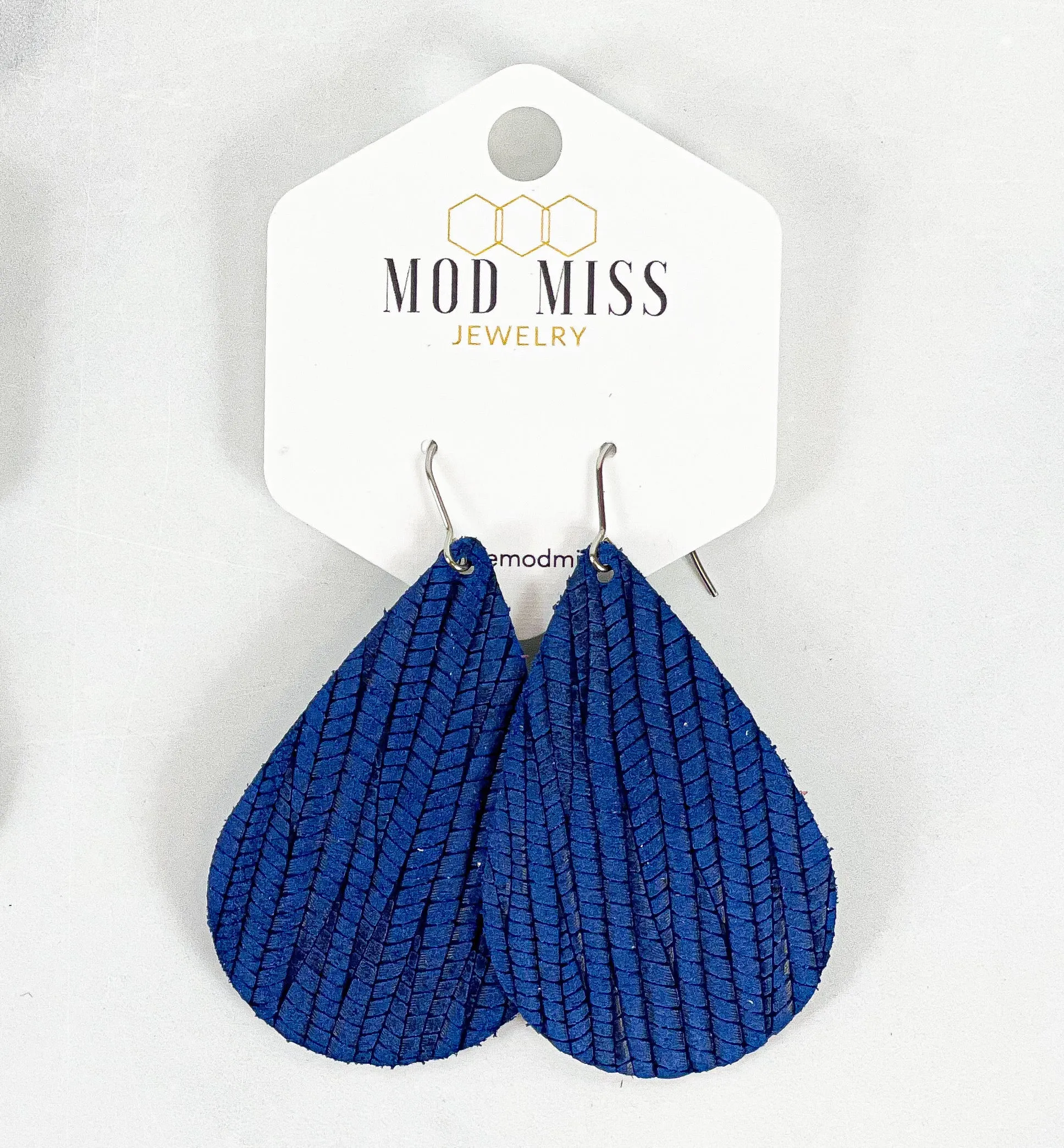 Leather Teardrop Earring Palm Royal Blue