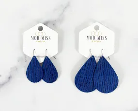 Leather Teardrop Earring Palm Royal Blue