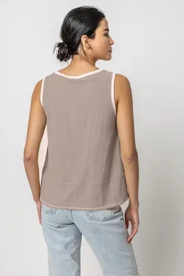 Lilla P Contrast Color Crewneck Tank - Driftwood