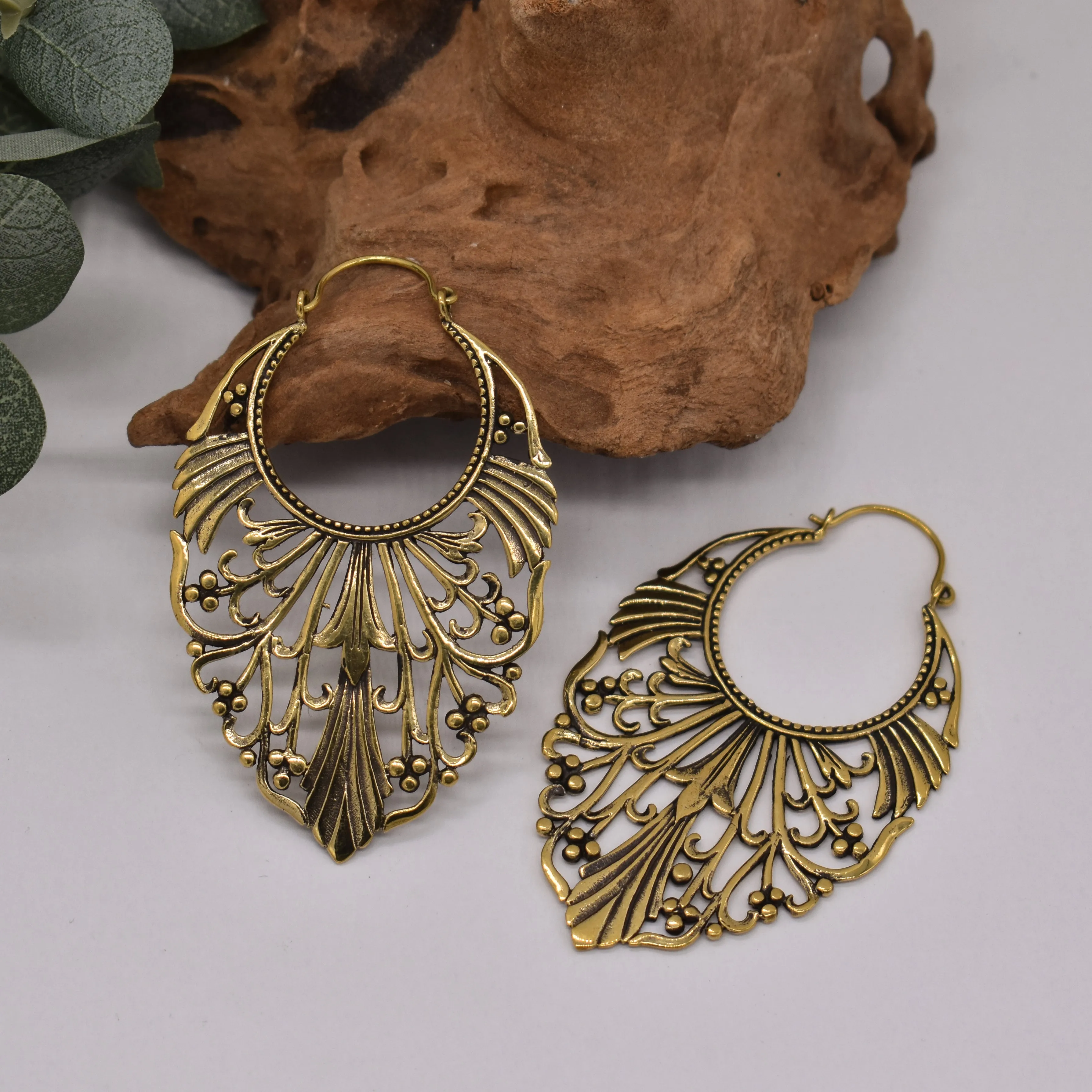 Long Art Nouveau Earrings  Gold