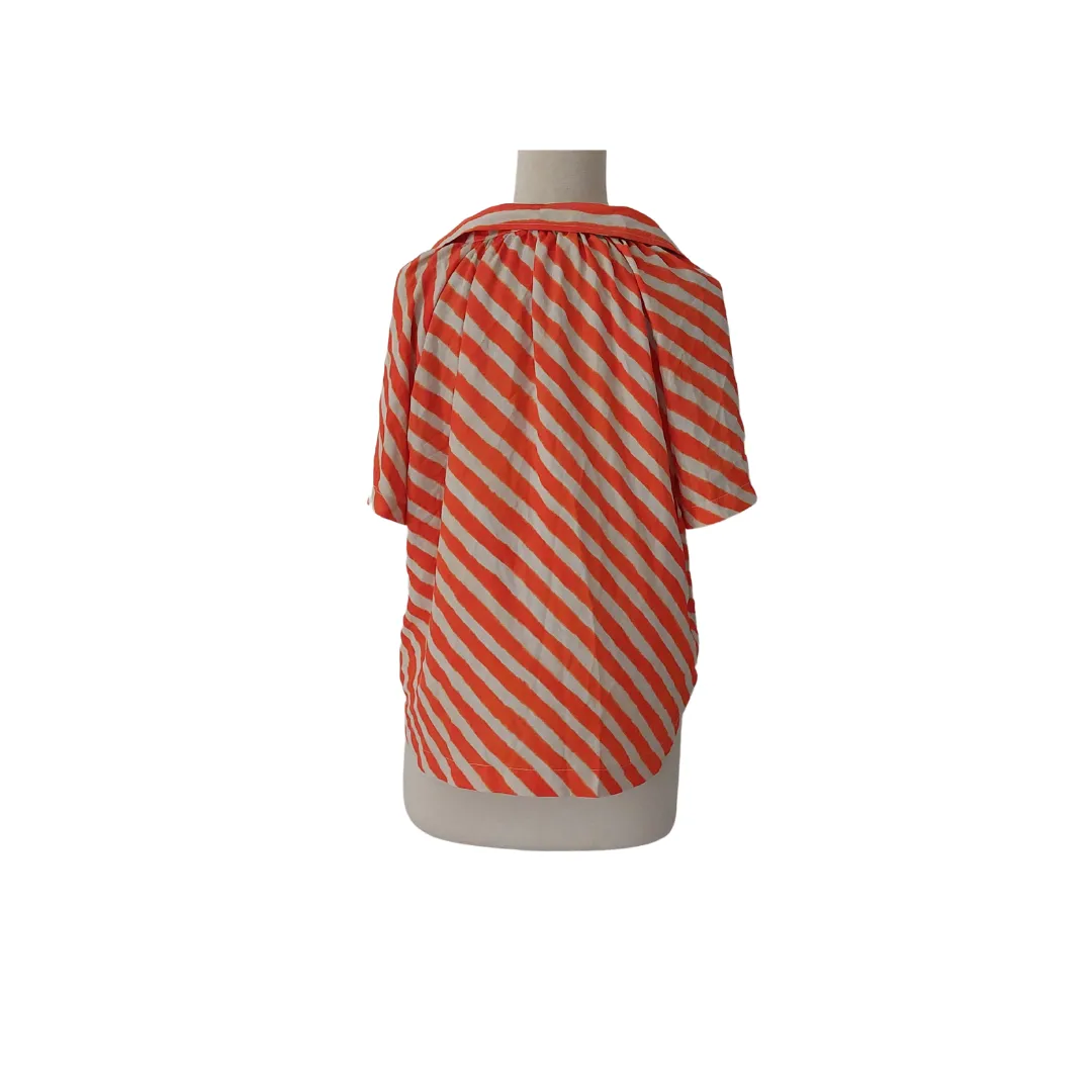 Mango Orange & White Diagonal Striped Collared Top | Gently Used |