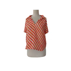 Mango Orange & White Diagonal Striped Collared Top | Gently Used |