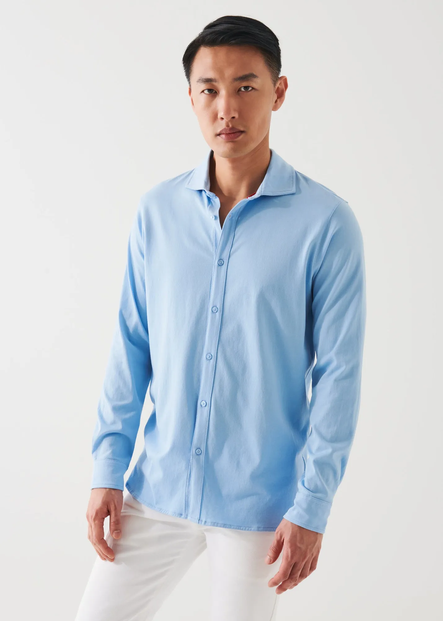 MERCERIZED PIMA COTTON LONG SLEEVE BUTTON FRONT SHIRT