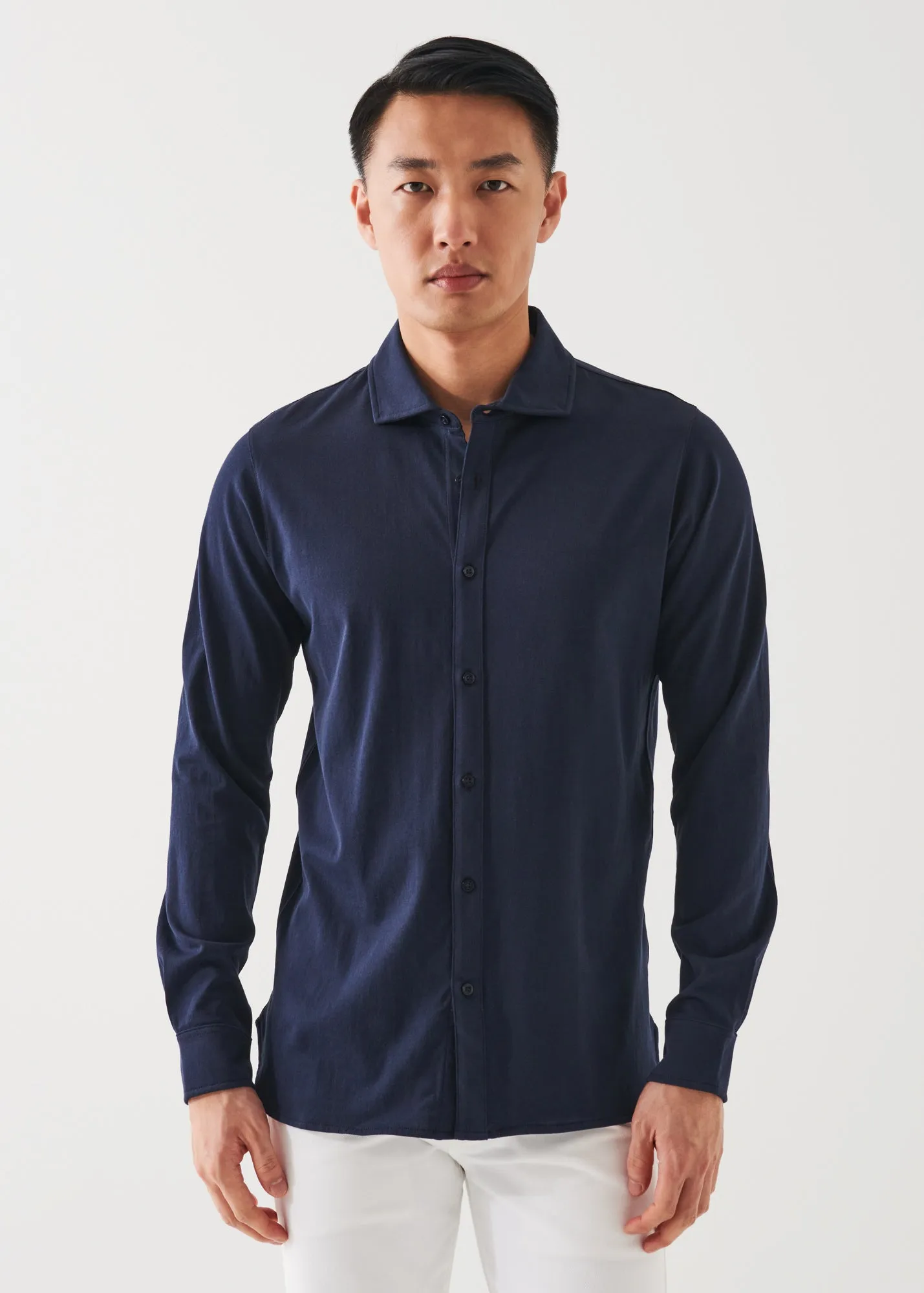 MERCERIZED PIMA COTTON LONG SLEEVE BUTTON FRONT SHIRT