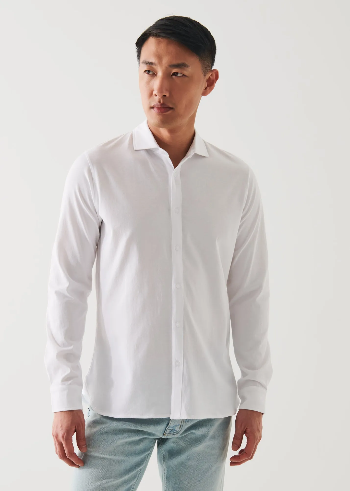 MERCERIZED PIMA COTTON LONG SLEEVE BUTTON FRONT SHIRT