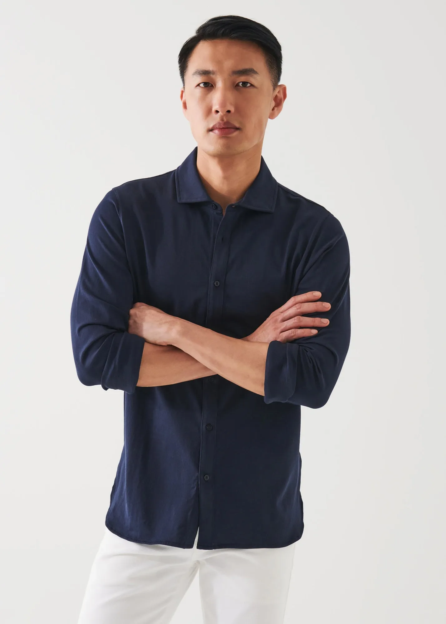 MERCERIZED PIMA COTTON LONG SLEEVE BUTTON FRONT SHIRT