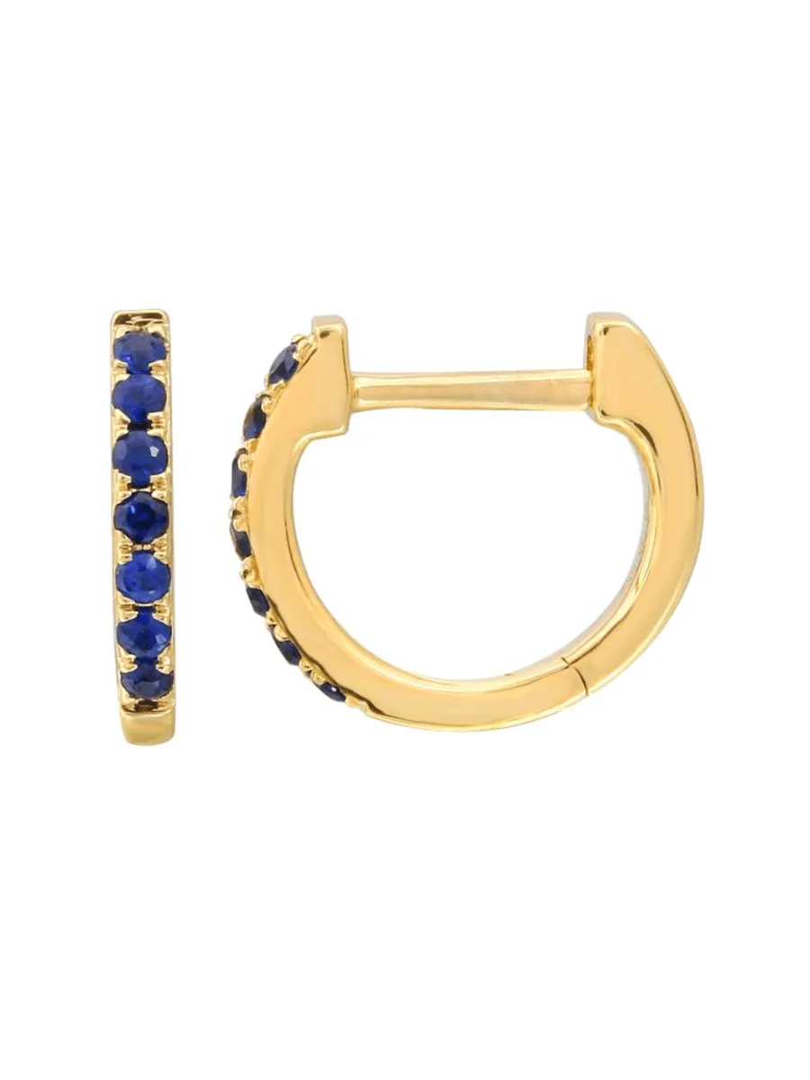 Mini Blue Sapphire Huggie Earrings 14K