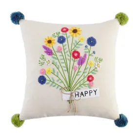 Mud Pie Happy Floral Embroidery Pillow