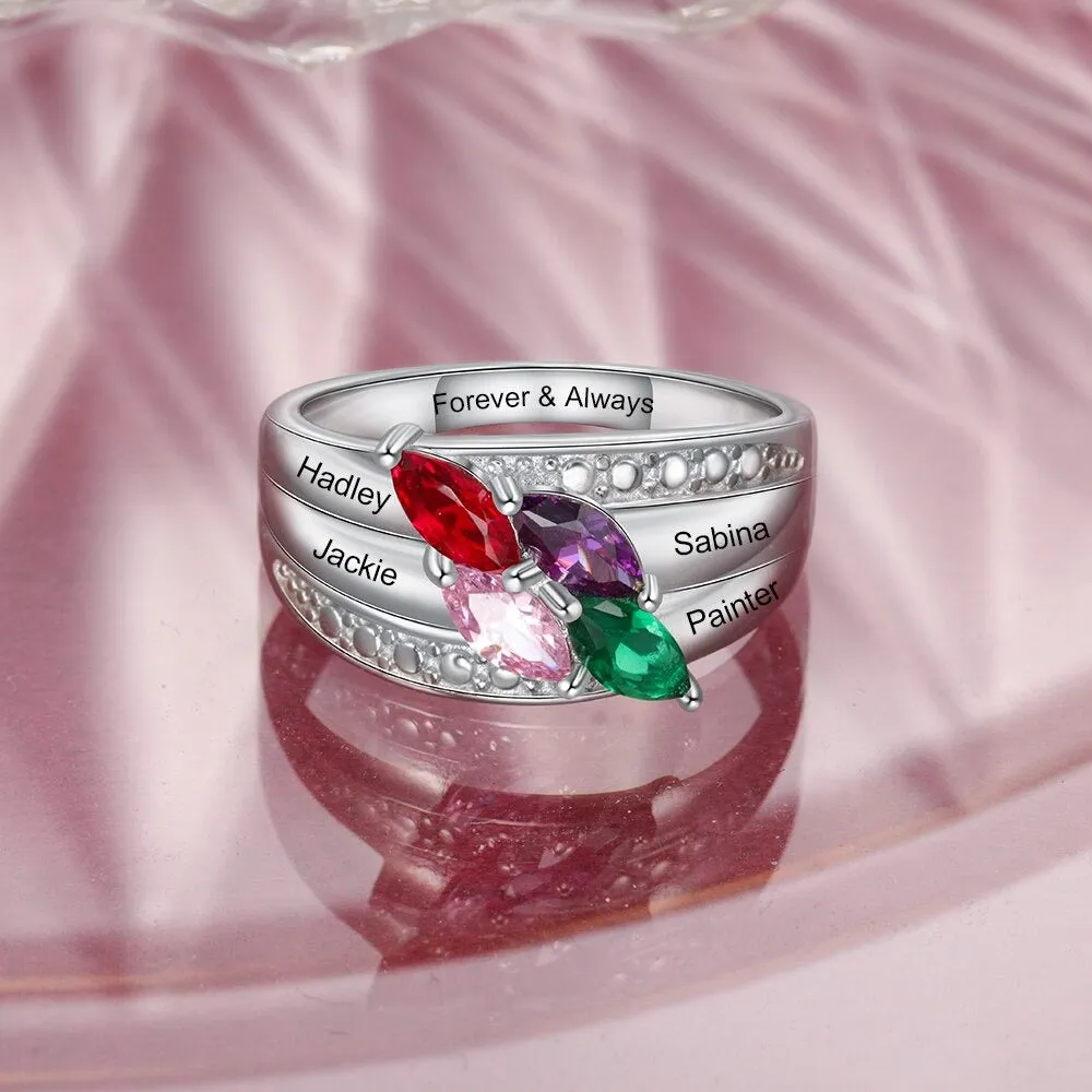 Personalized 4 Names Wide Rings For Women