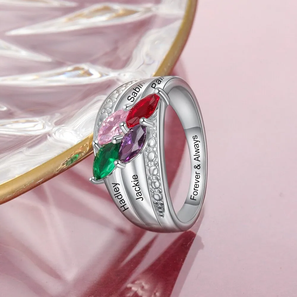 Personalized 4 Names Wide Rings For Women